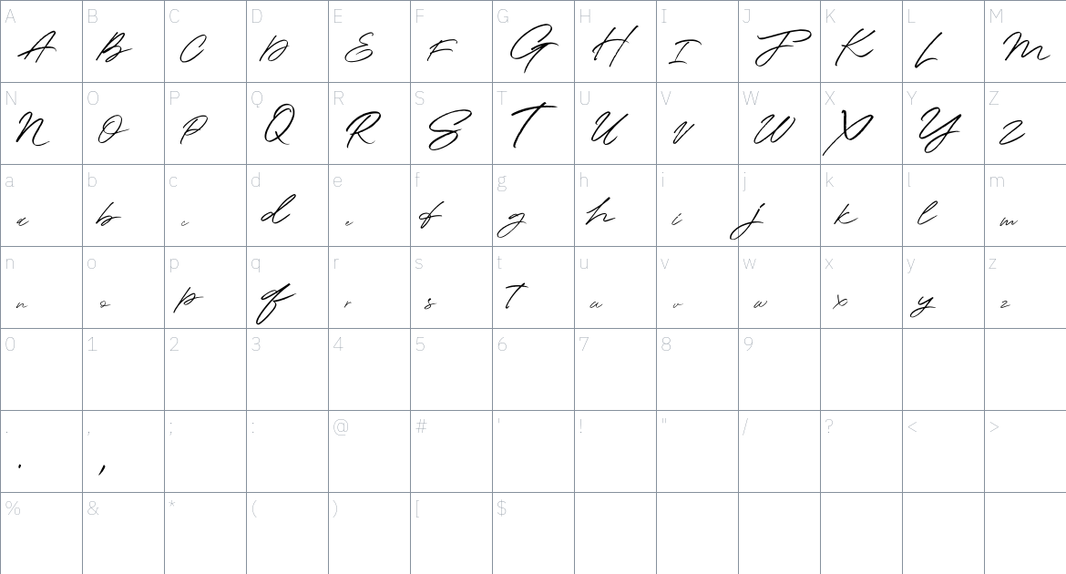 Calestine font Character Map