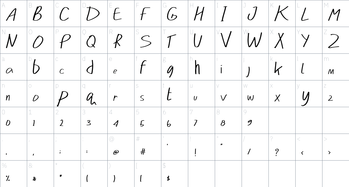 Blushie font Character Map