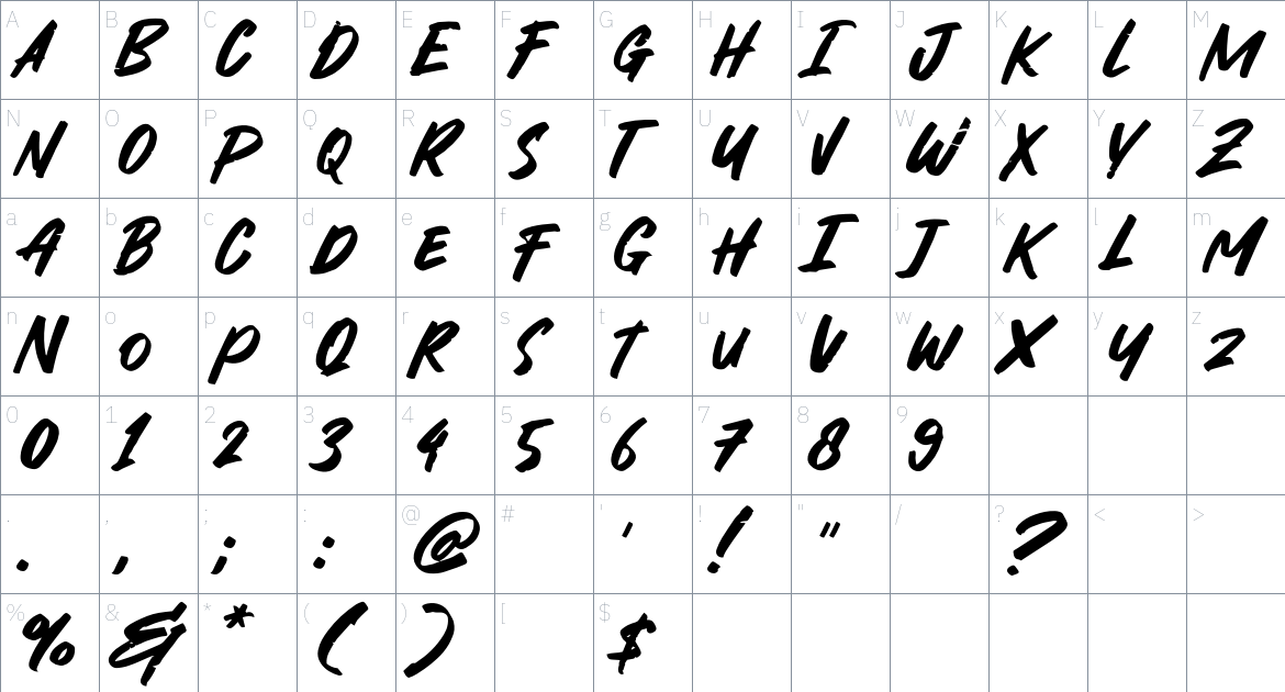 Glowdex font Character Map