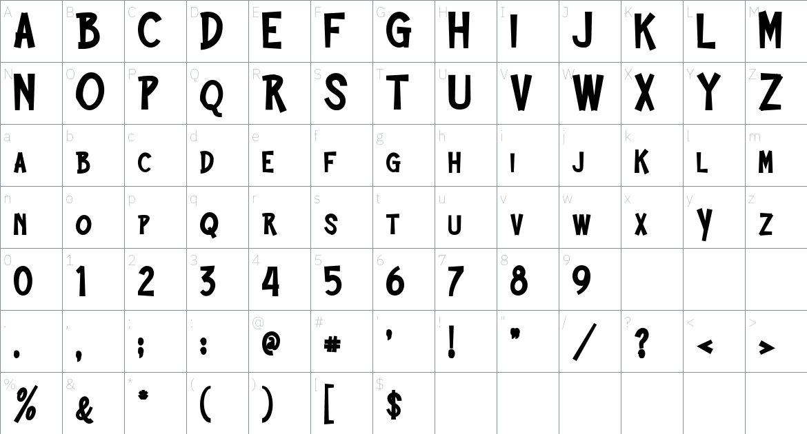 Broady font Character Map