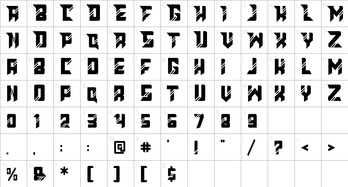 Anticode font Character Map