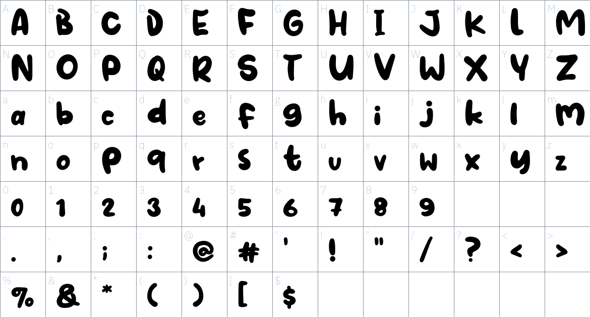 Xomai font Character Map