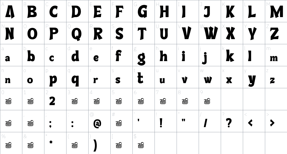 THELL WOENK Trial font Character Map