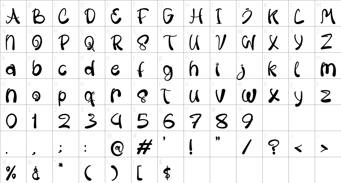 Rubickle font Character Map