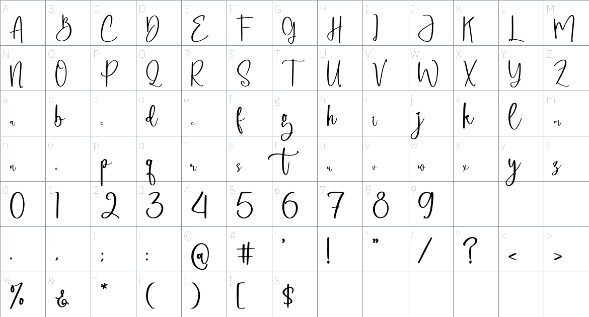 Monttoya Birdman font Character Map