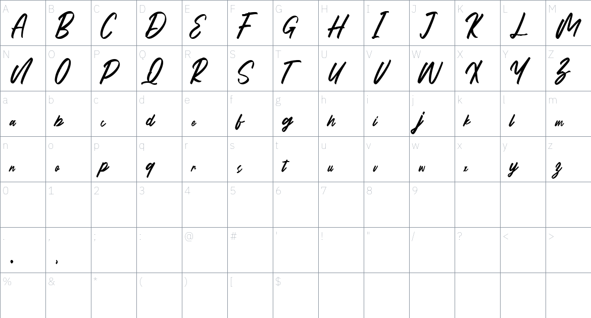 Mindfield font Character Map