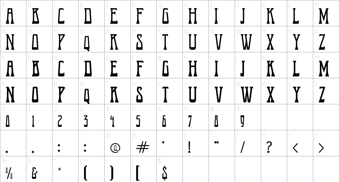 Sagitarion font Character Map