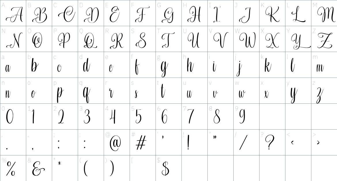 The Beautiful Secret font Character Map