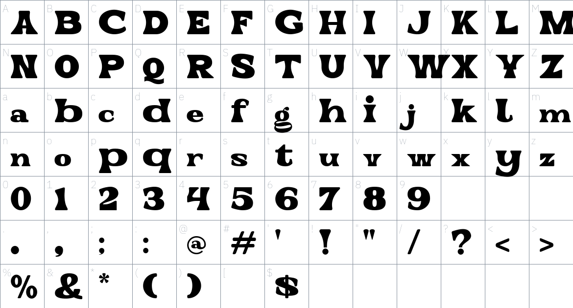 Molaste font Character Map