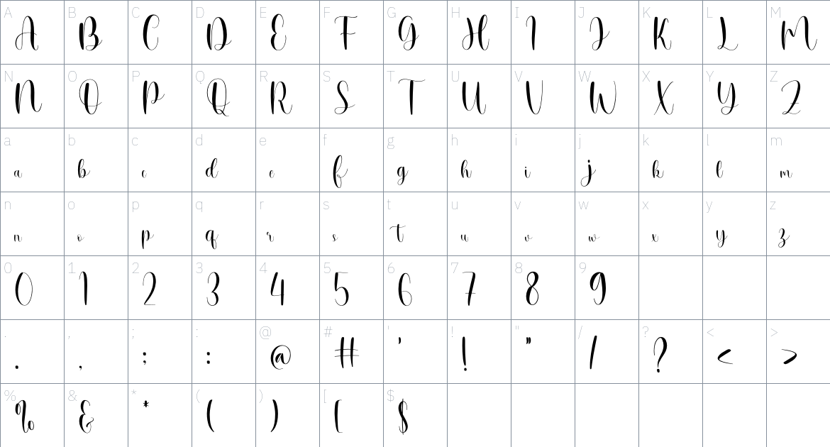 NCL Misty Bouvre font Character Map