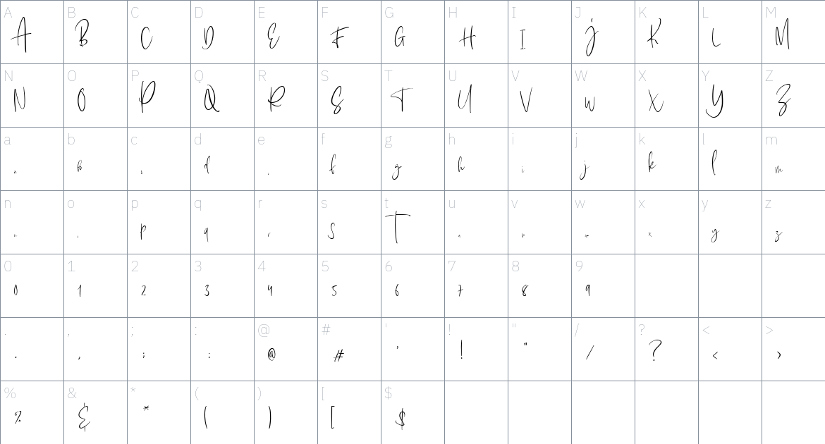 Raysat Script font Character Map