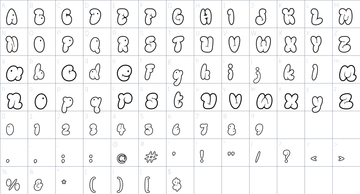 Glorest Shufle font Character Map