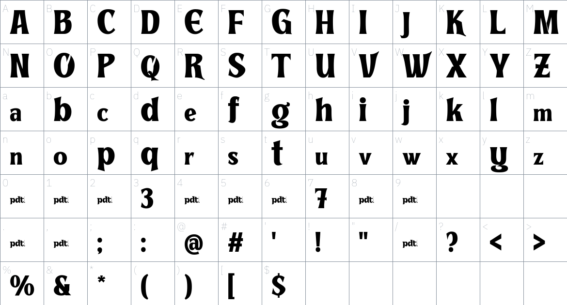 Agefin Regad font Character Map