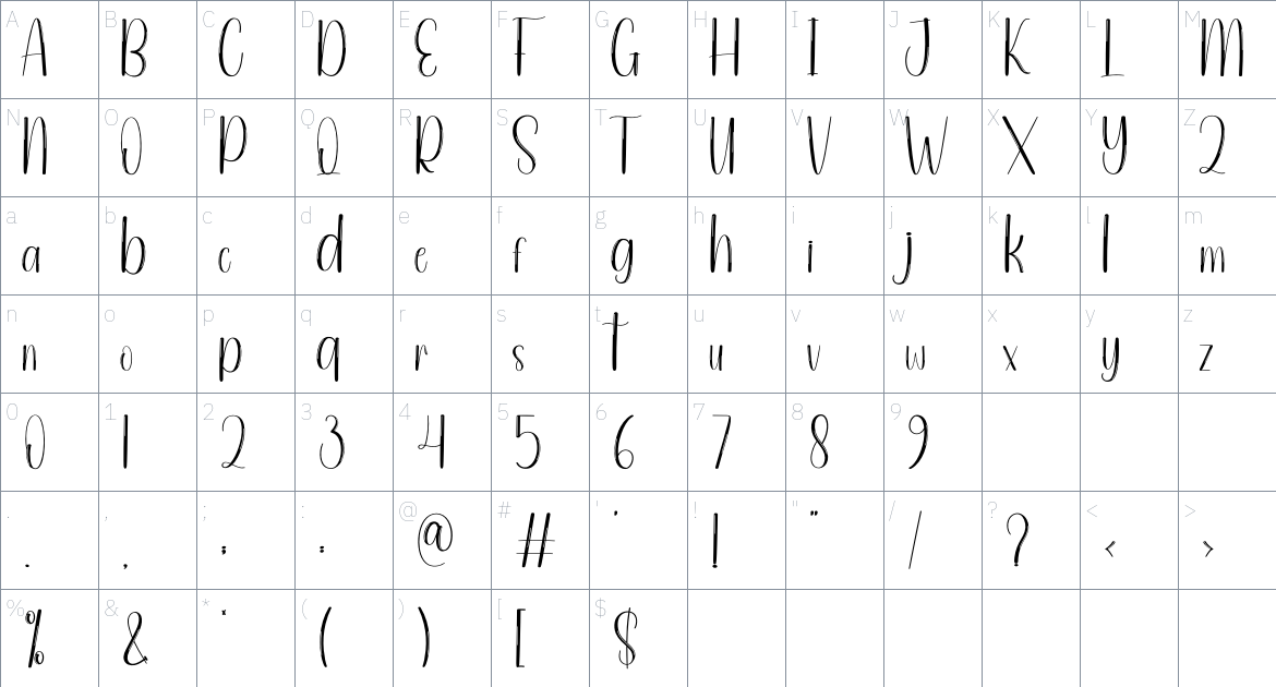 Moonshine font Character Map