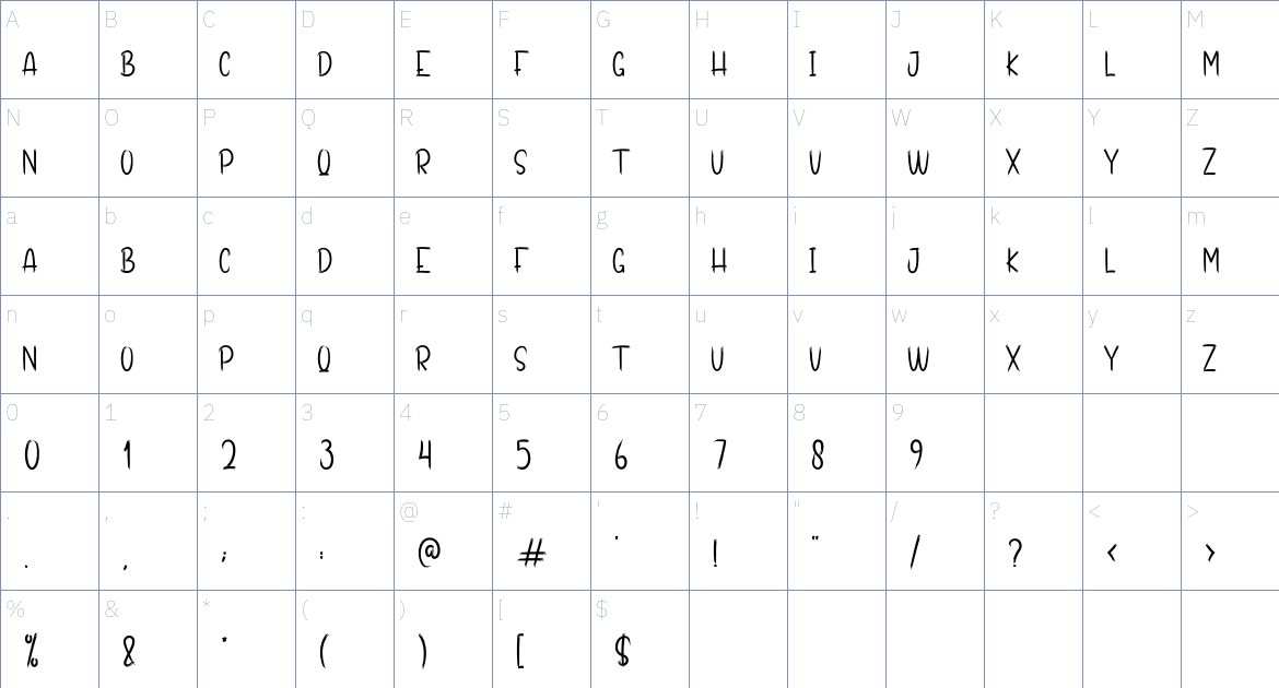 Mistic Terror font Character Map