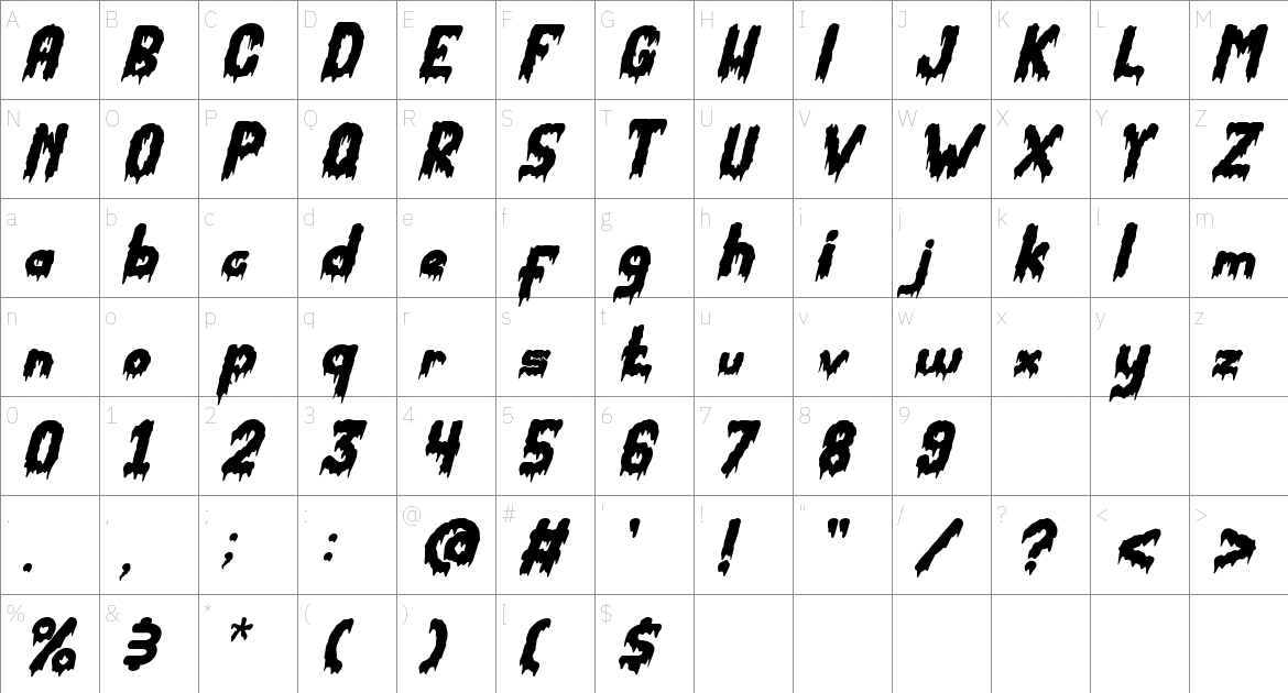 Hello Dark font Character Map