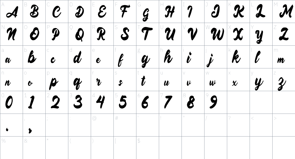 Munjaa Font font Character Map