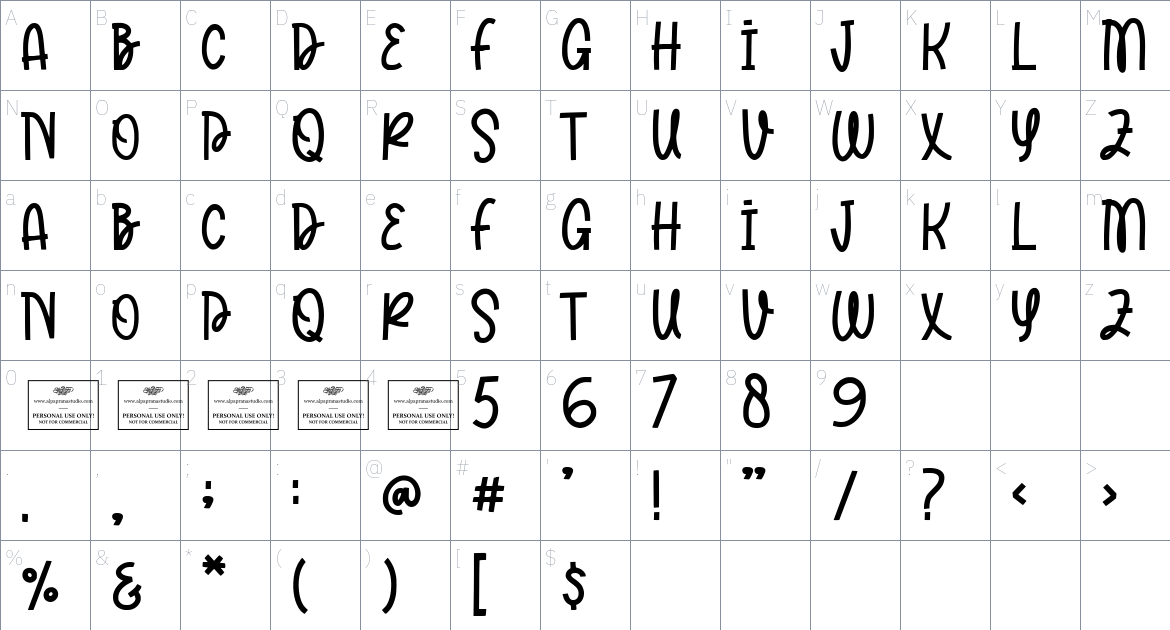 Prolific font Character Map