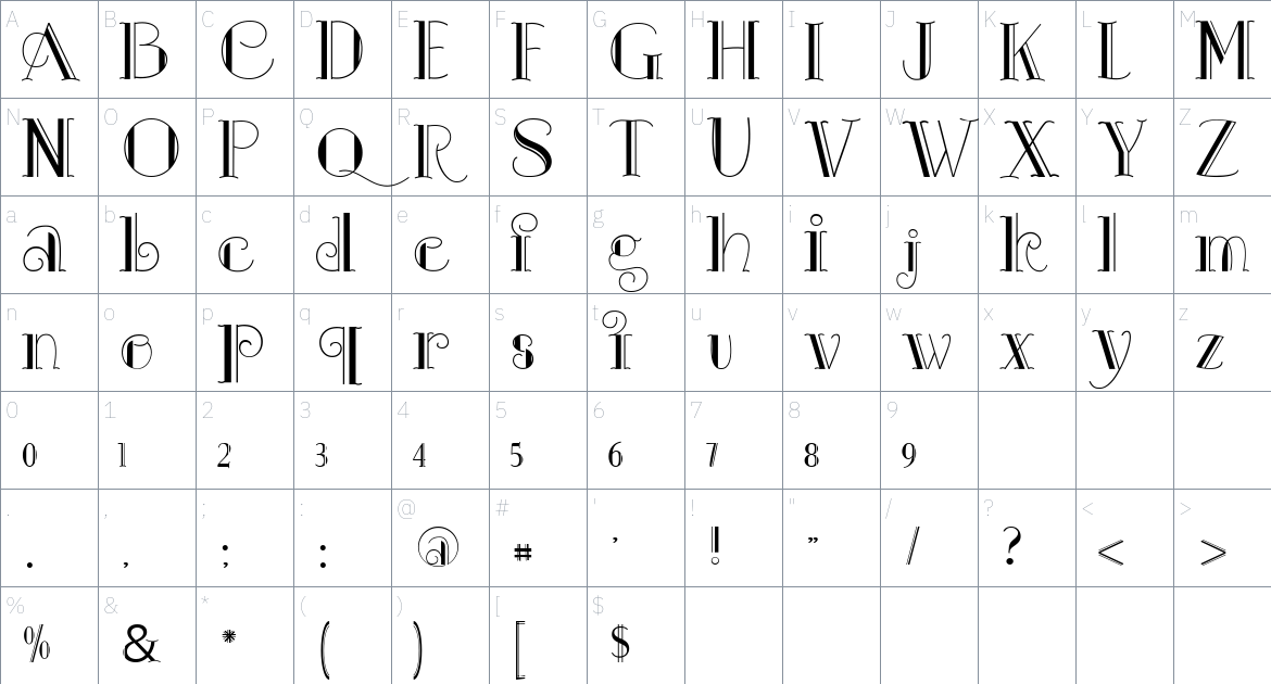 Mini Honysa Display font Character Map