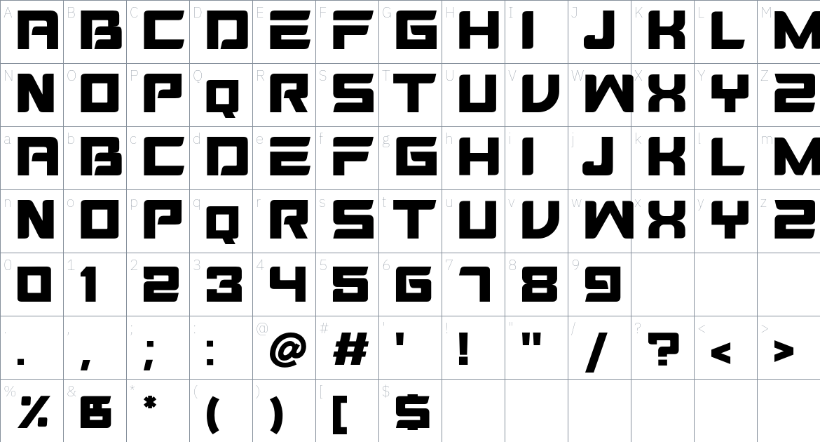 Mosfet font Character Map