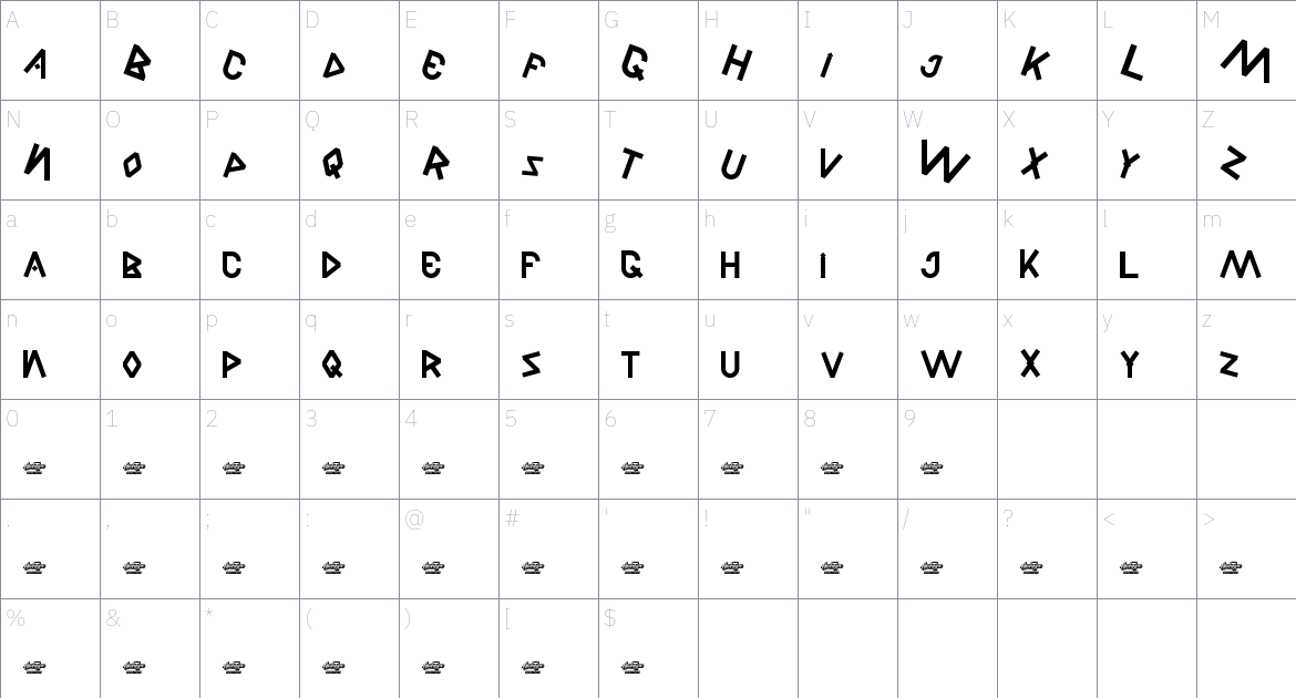 Planet Kong font Character Map