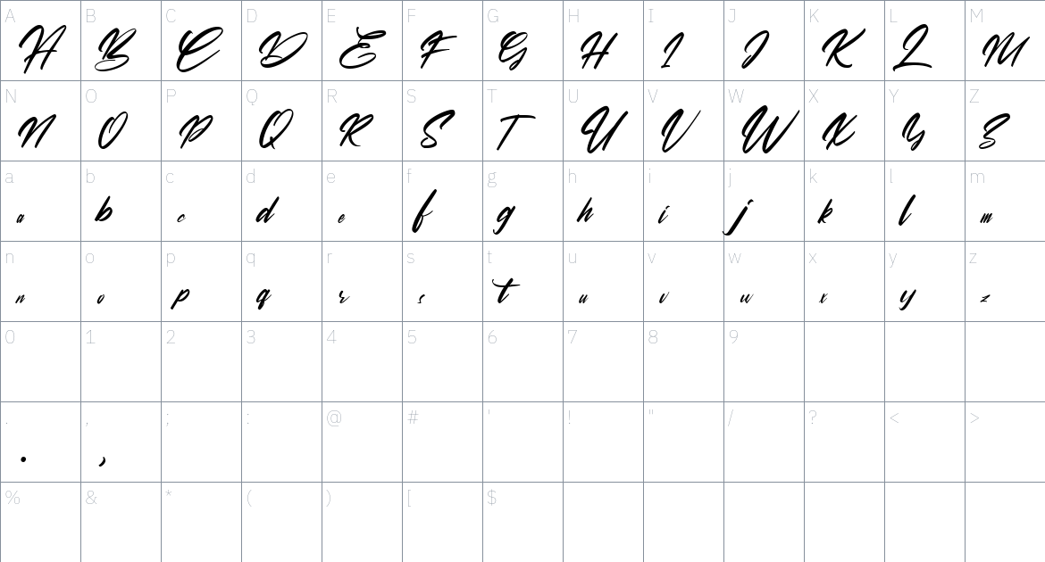 Hokesbug font Character Map