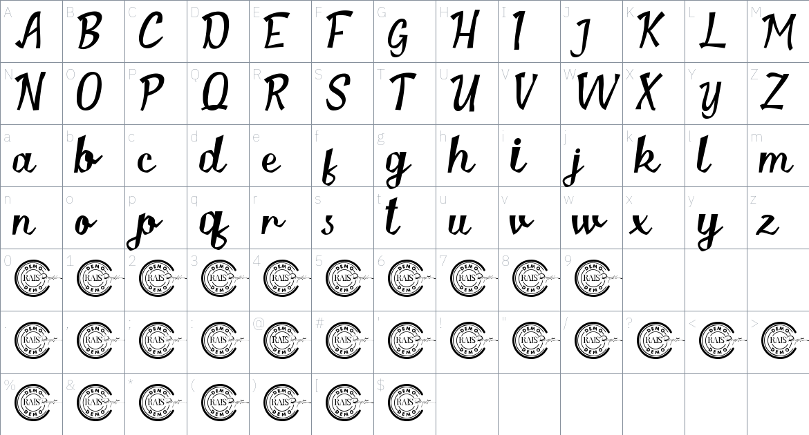 Loventirely font Character Map