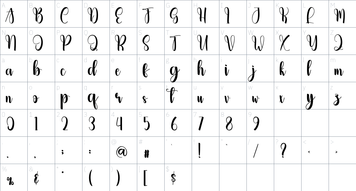 Adventday font Character Map