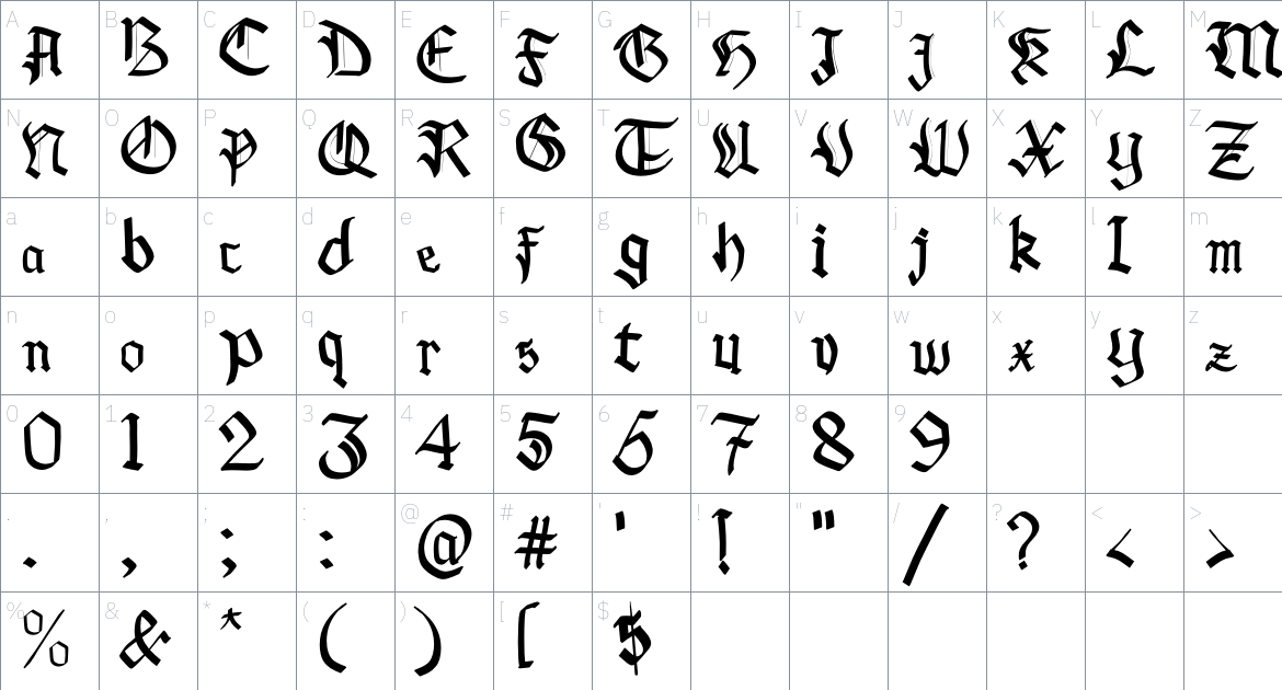 Black Lonthe font Character Map