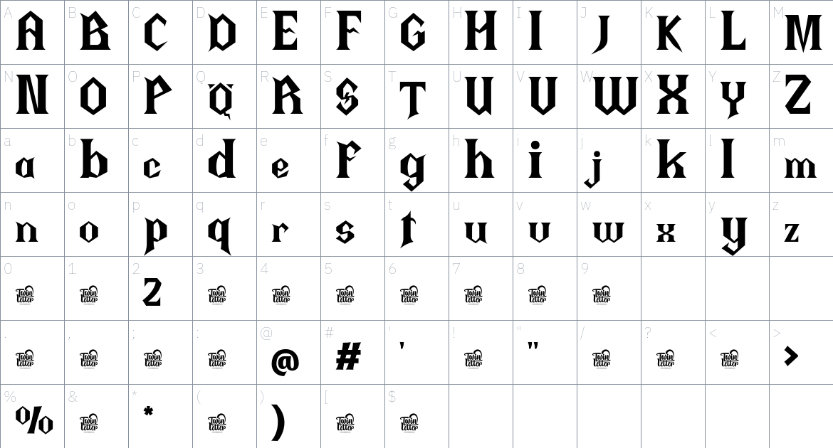 THIQALL Trial font Character Map