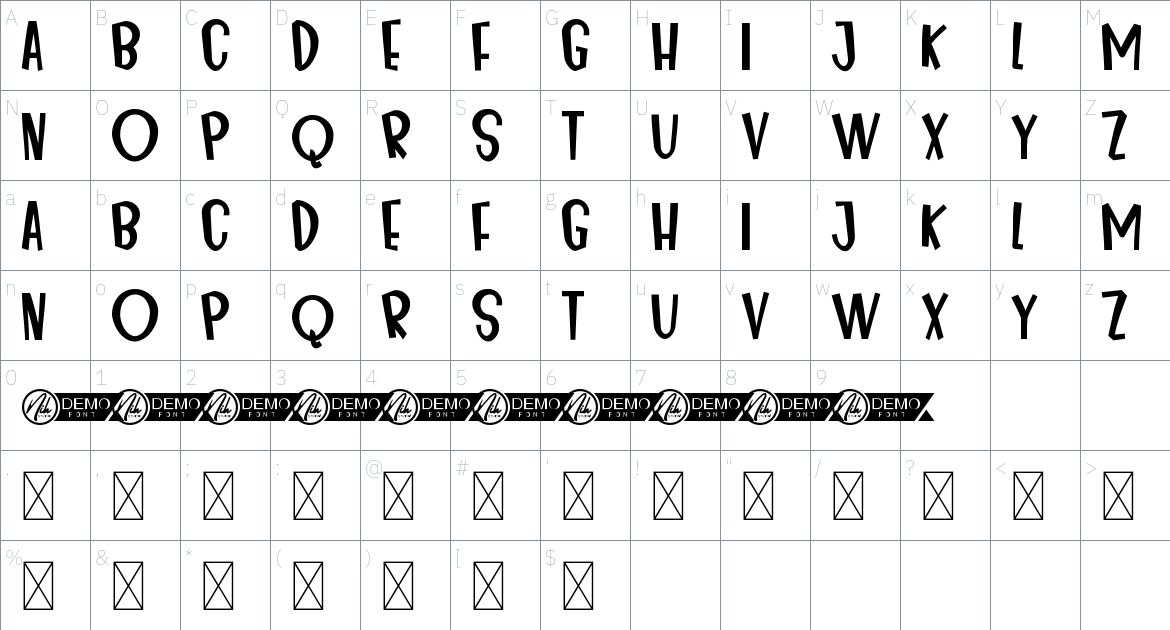 Milik Publik font Character Map