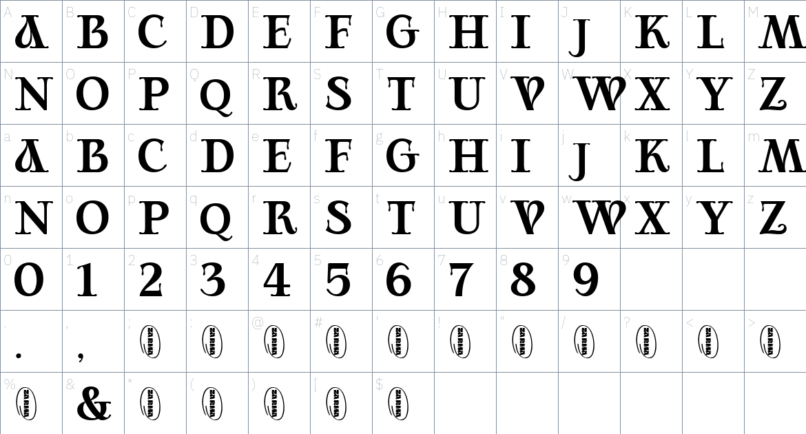 Rollions font Character Map