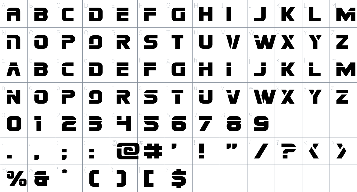 Mission Danger font Character Map