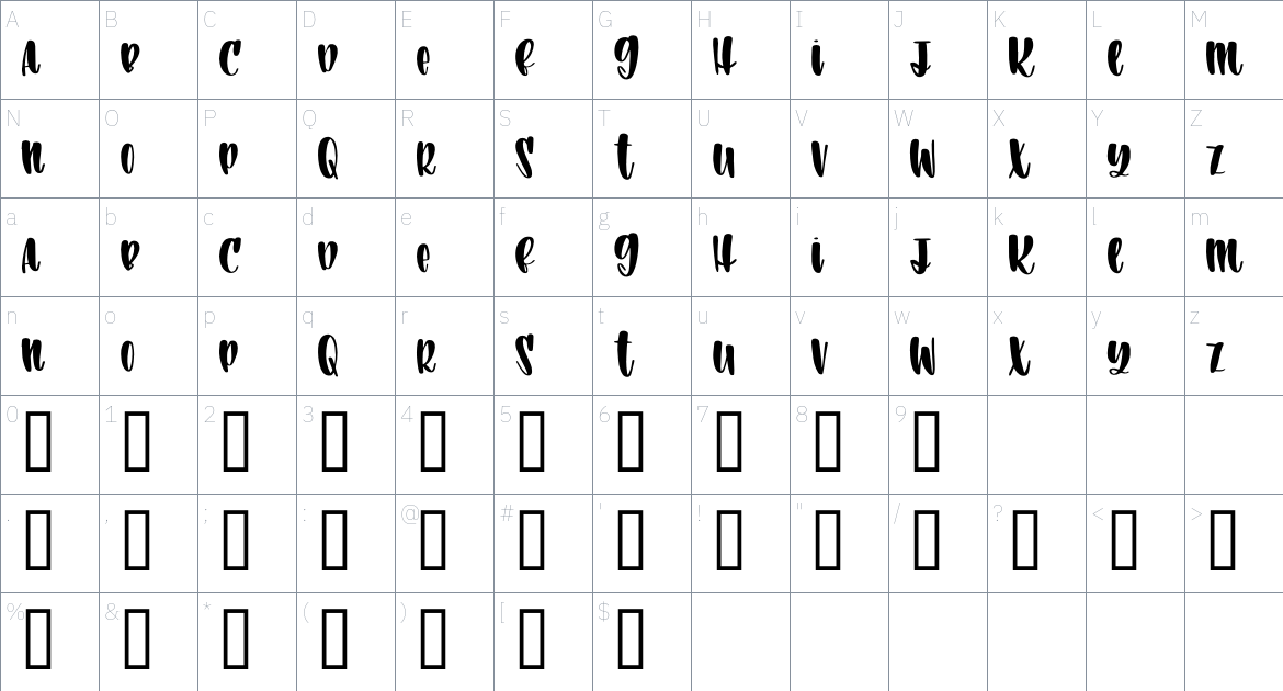 Aquajade Font font Character Map