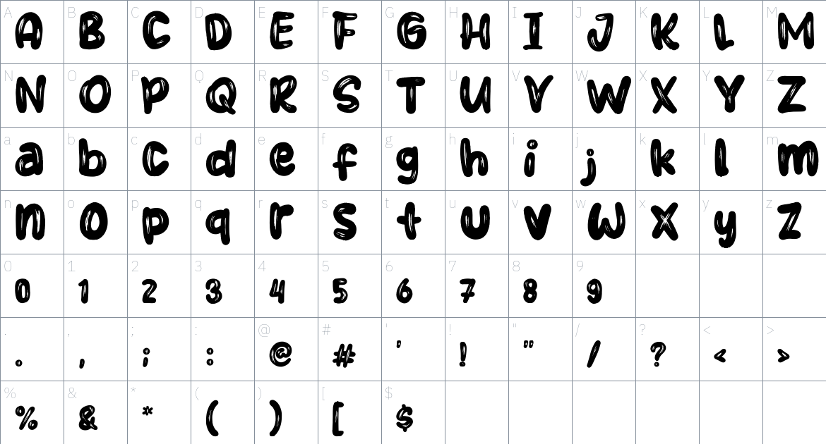 Low Budget font Character Map