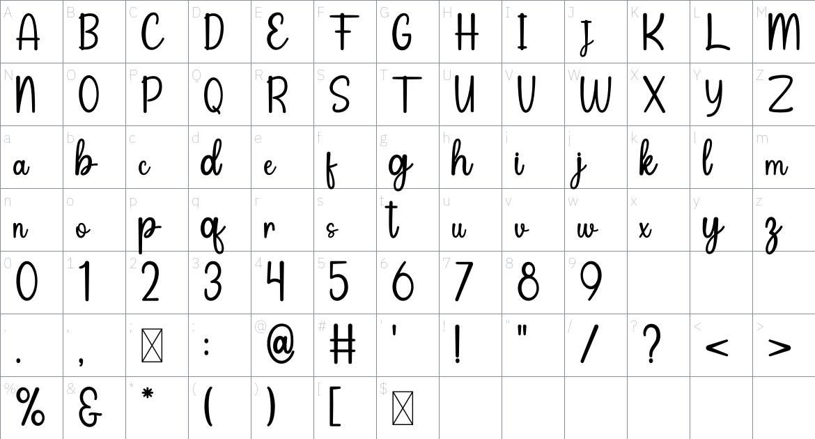 Pumkin Garden font Character Map