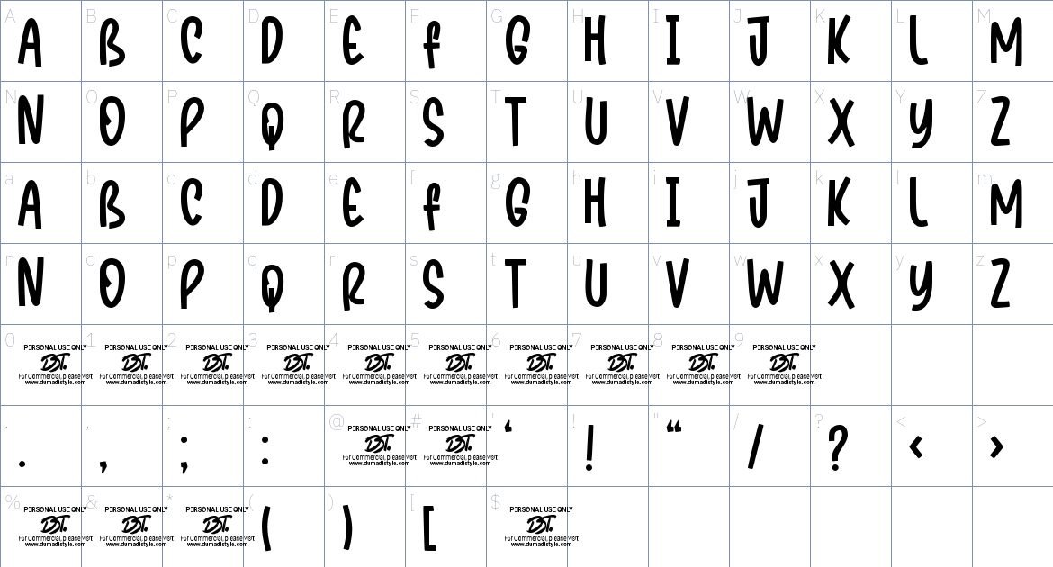 Charmer font Character Map