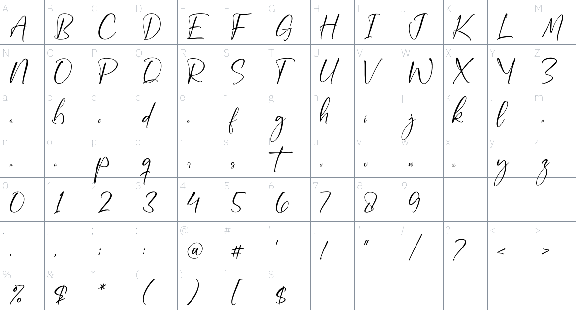 Santtany font Character Map