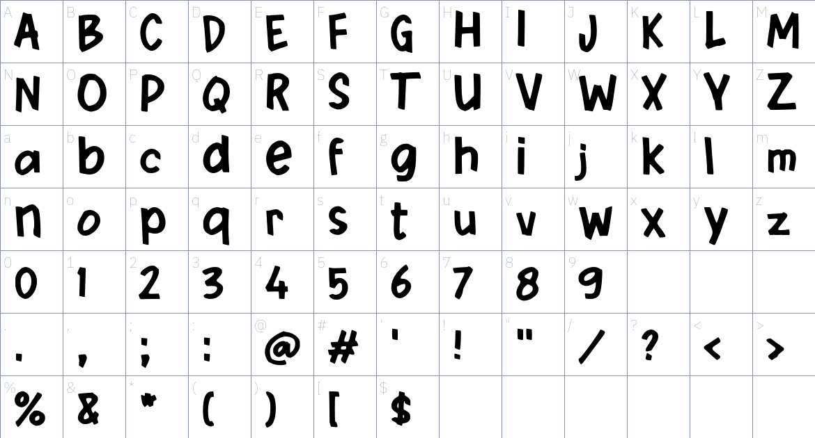 j Jadi Gini font Character Map