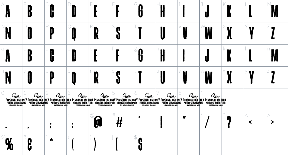 Headliner Print font Character Map