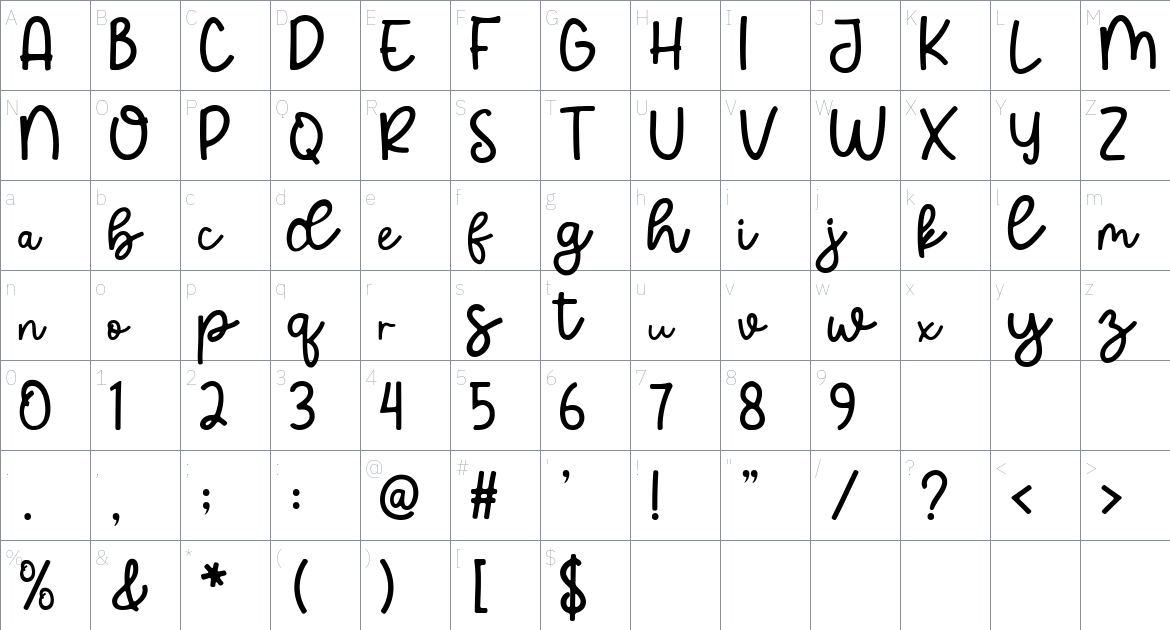 Lets Sparkle font Character Map