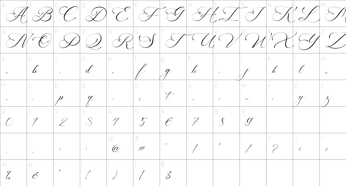 America Calligraphy Font font Character Map