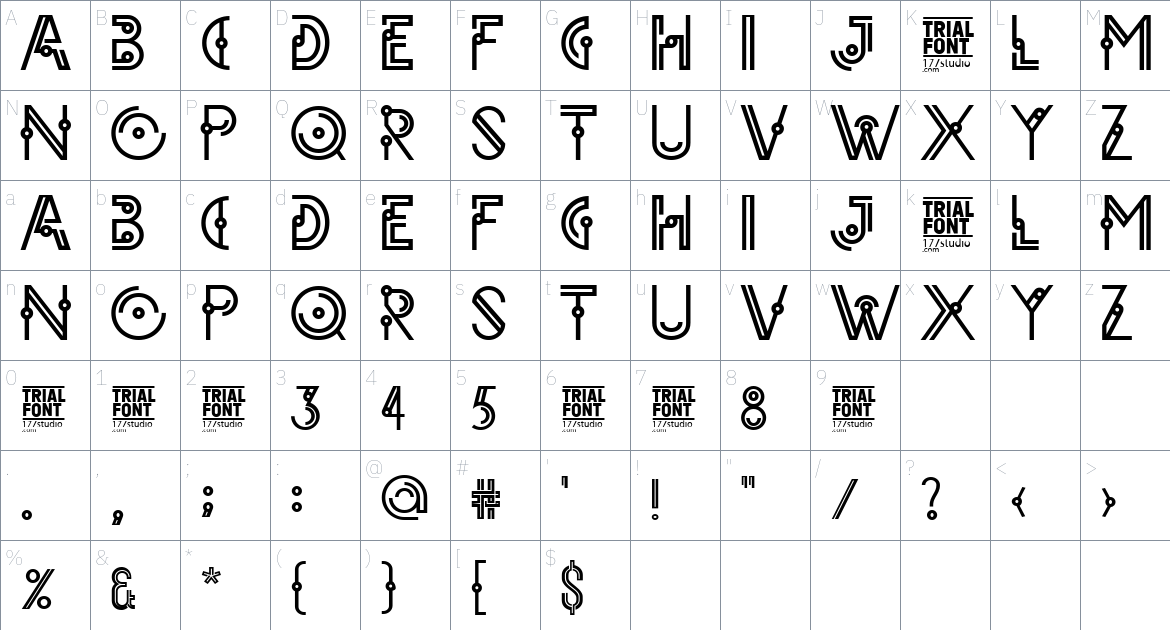 Centers Section font Character Map