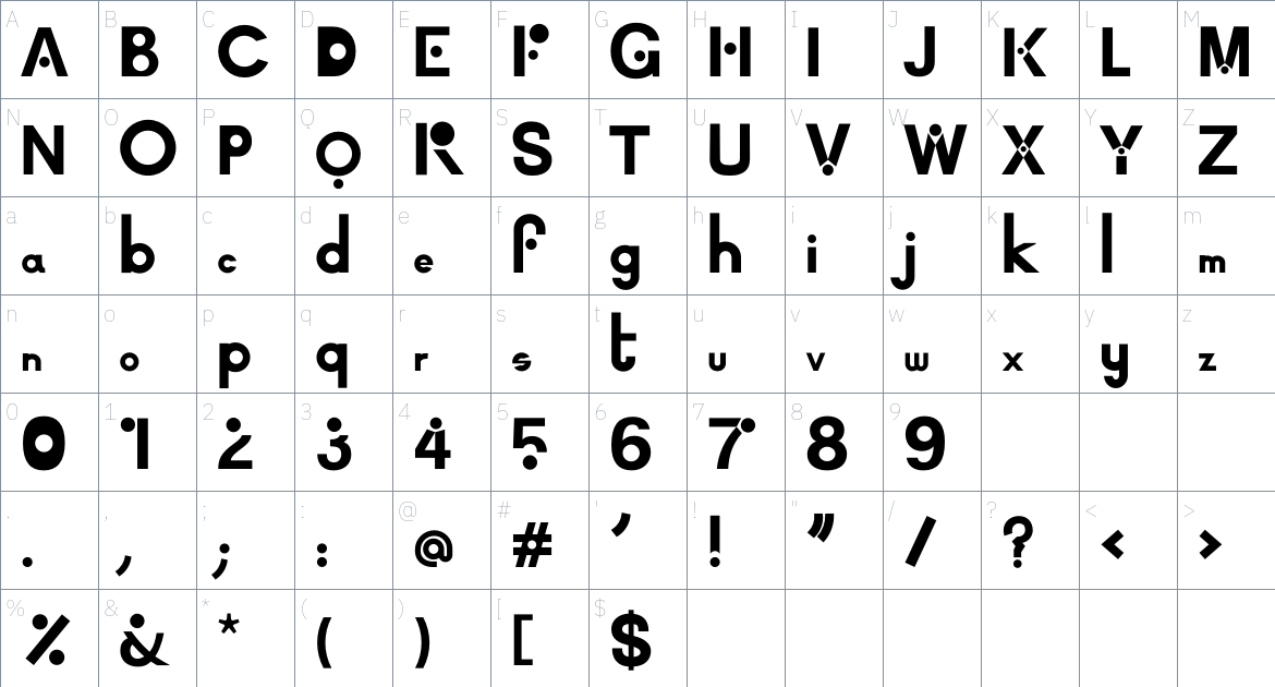 Amondo Display Font font Character Map