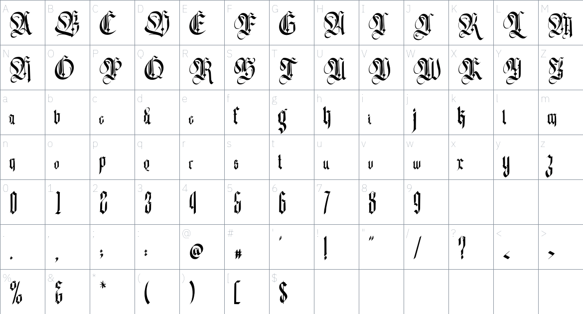 The White Knight font Character Map