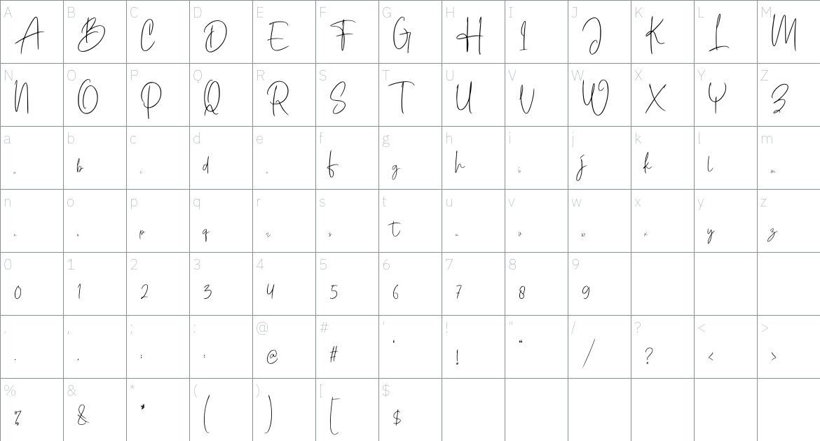 Hiswolley font Character Map