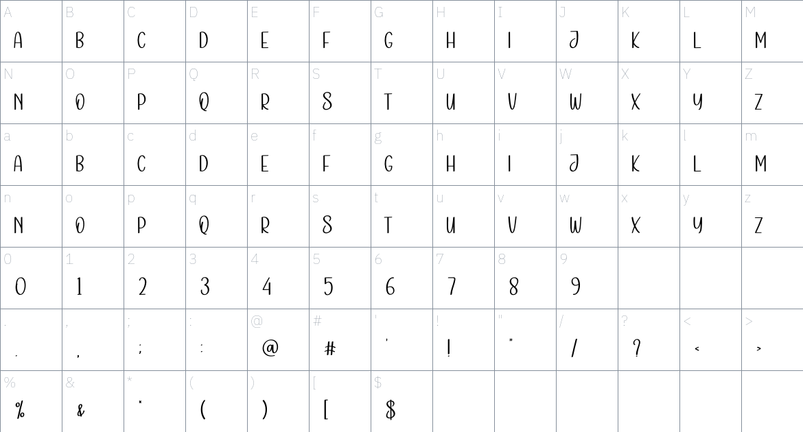 Love Cute font Character Map