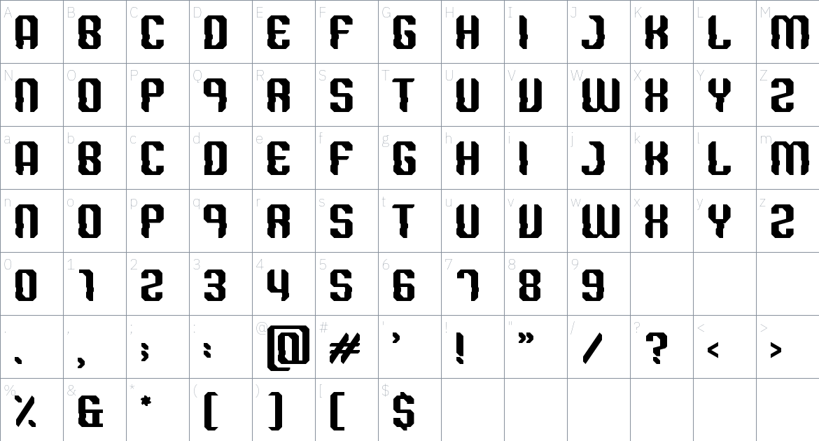 Digital Caliper font Character Map