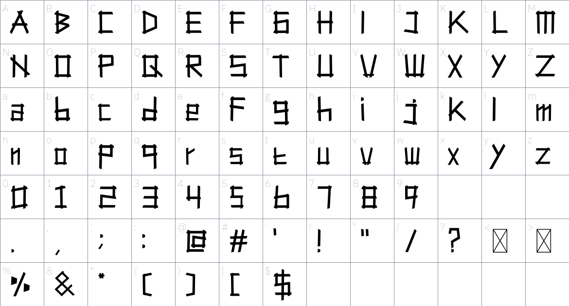 Terexmal Sunday font Character Map