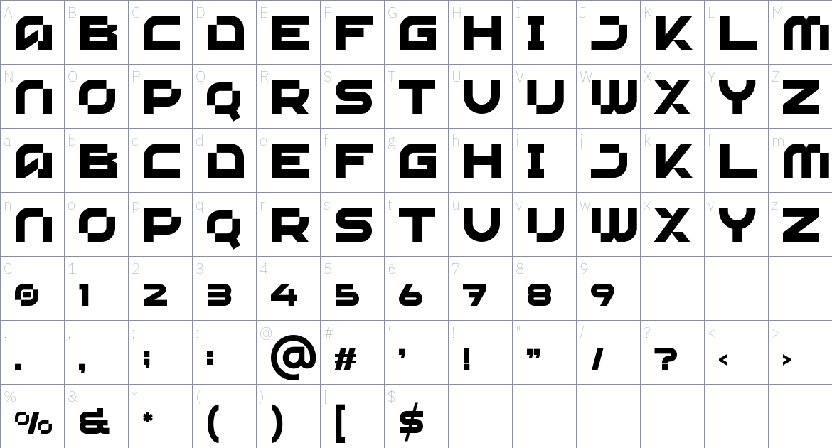 Artpast font Character Map